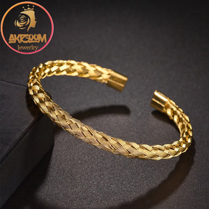 Akizoom Punk Vintage Woven Bangle Charm Cuff Bracelets for Women