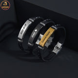 Personalized Leather Name Bracelet Punk Stainless Steel Bangle