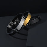 Personalized Leather Name Bracelet Punk Stainless Steel Bangle