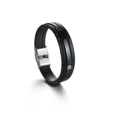 Akizoom Men Leather Name Bracelet Stainless Steel Bangle