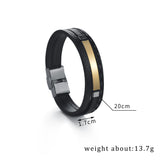 Akizoom Men Leather Name Bracelet Stainless Steel Bangle