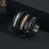 Akizoom Men Leather Name Bracelet Stainless Steel Bangle