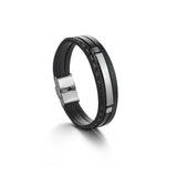 Akizoom Men Leather Name Bracelet Stainless Steel Bangle