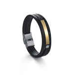 Akizoom Men Leather Name Bracelet Stainless Steel Bangle