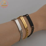 Akizoom Punk Engrave Name Bracelets Stainless Steel Hand Chain for Men