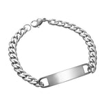 Akizoom Punk Engrave Name Bracelets Stainless Steel Hand Chain for Men