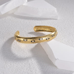 Punk Vintage Hollow Flower Round Stainless Steel Cuff Bracelet