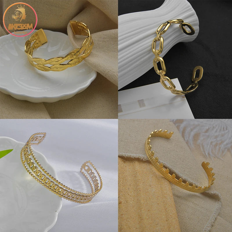 Punk Vintage Hollow Flower Round Stainless Steel Cuff Bracelet