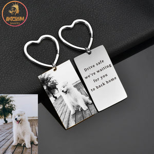 Personalized Punk Keychain Engraved Name Picture Stainless Steel