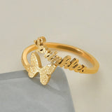 Akizoom Custom Frosted Name Rings Butterfly Adjustable