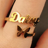 Akizoom Custom Frosted Name Rings Butterfly Adjustable