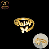 Akizoom Custom Frosted Name Rings Butterfly Adjustable