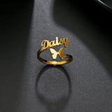 Akizoom Custom Frosted Name Rings Butterfly Adjustable