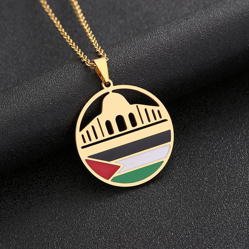 Al-Aqsa Mosque Pendant Necklace Stainless Steel Women Girls Silver Charm Jewelry