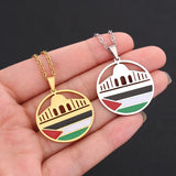 Al-Aqsa Mosque Pendant Necklace Stainless Steel Women Girls Silver Charm Jewelry
