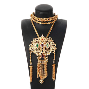 Algeria Wedding Long Chain Necklace Tassel Pendant Ethnic Jewelry Rhinestone
