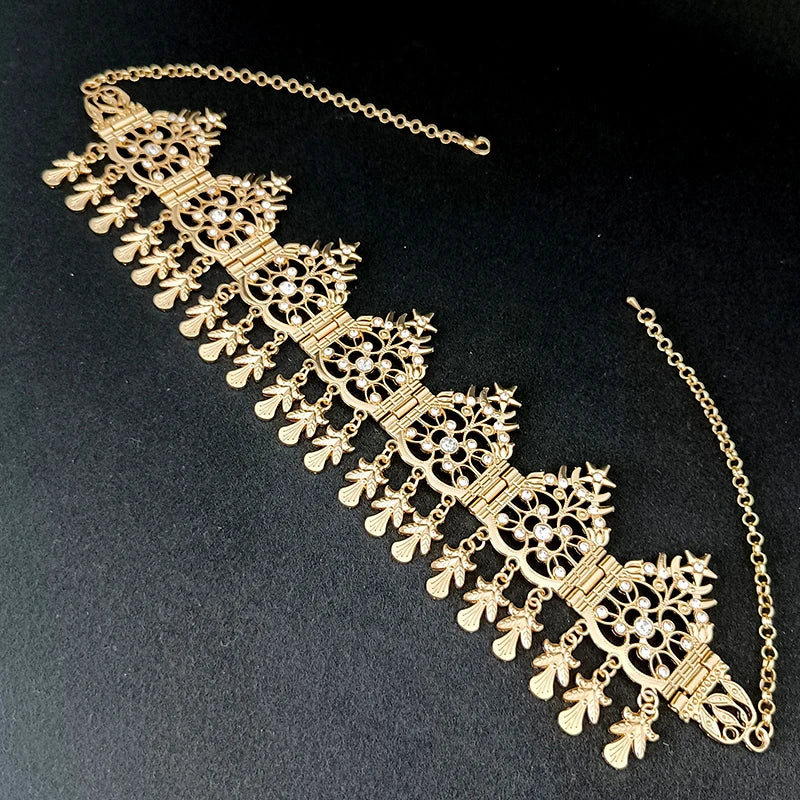 Algerian Bridal Hair Jewelry Crystal Hair Chain Star Moon Shape Silver