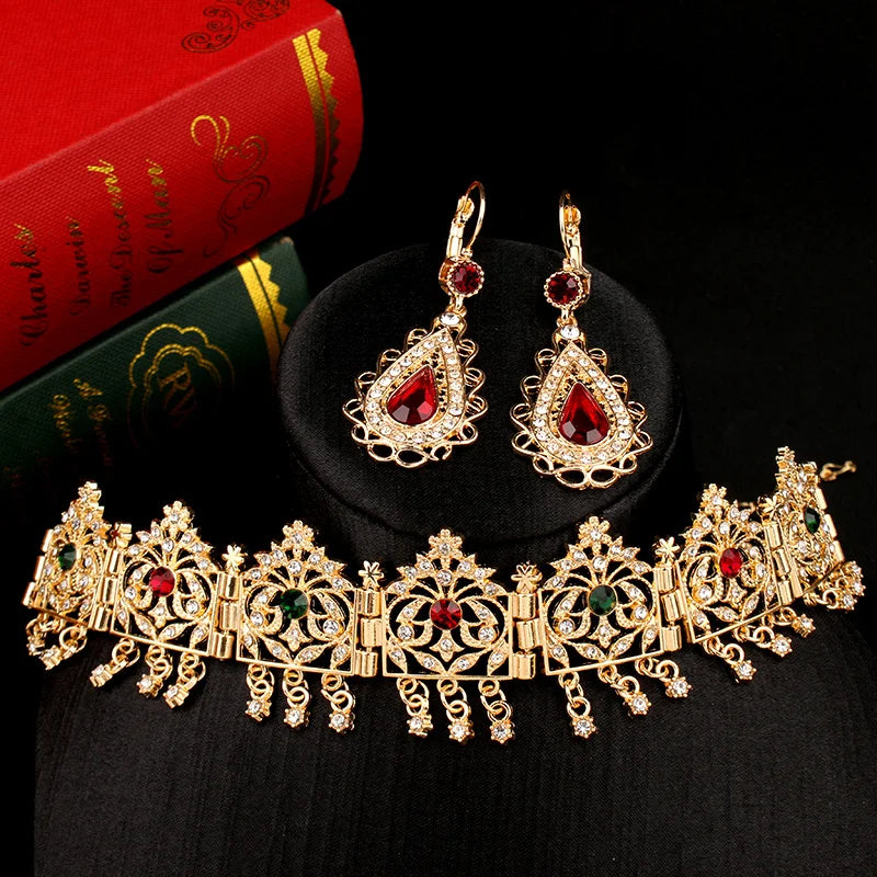Algerian Bridal Crystal Forehead Jewelry Chains Water Drop Head Accessories