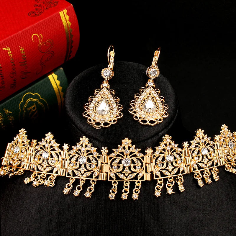 Algerian Bridal Crystal Forehead Jewelry Chains Water Drop Head Accessories