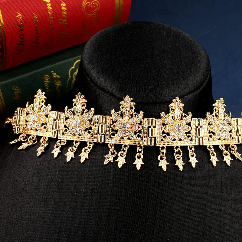 Algerian Bridal Crystal Forehead Jewelry Chains Water Drop Head Accessories