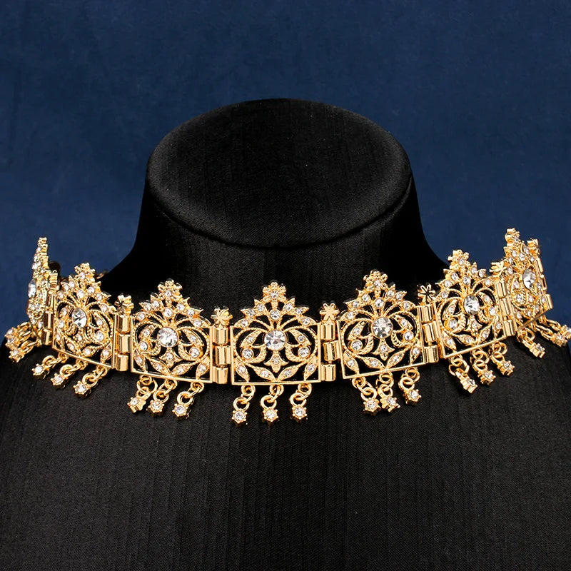 Algerian Bridal Crystal Forehead Jewelry Chains Water Drop Head Accessories