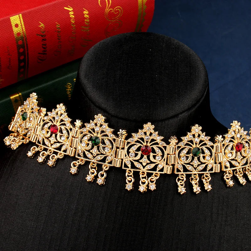 Algerian Bridal Crystal Forehead Jewelry Chains Water Drop Head Accessories