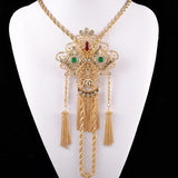 Algerian Wedding Necklace Long Chain Tassels Pendant with Crystals