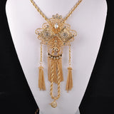 Algerian Wedding Necklace Long Chain Tassels Pendant with Crystals