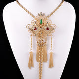 Algerian Wedding Necklace Long Chain Tassels Pendant with Crystals