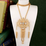 Algerian Wedding Necklace Long Chain Tassels Pendant with Crystals