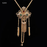 Algerian Wedding Necklace Long Chain Tassels Pendant with Crystals