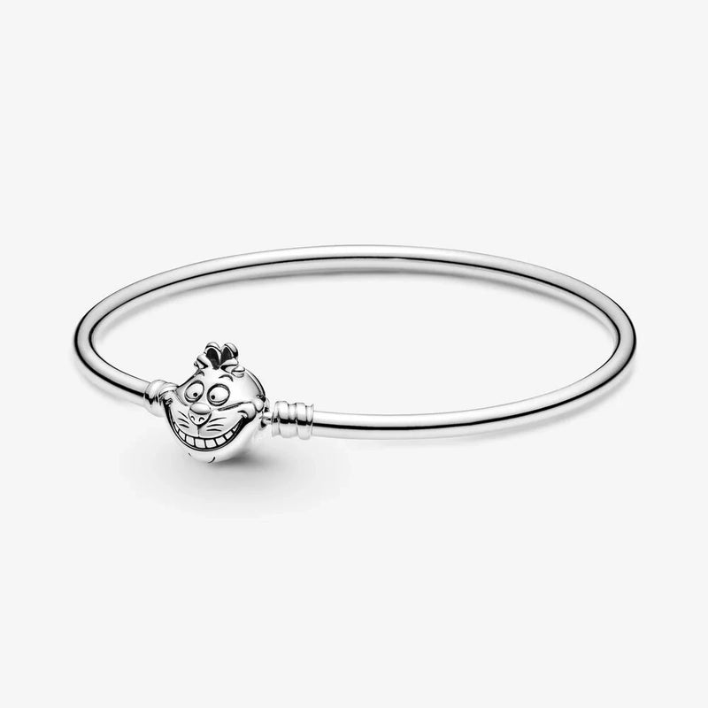 Cheshire Cat Clasp Bracelet 925 Sterling Silver Bangle