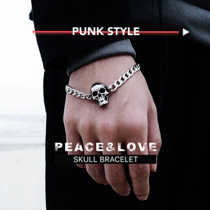 Stainless Steel Link Chain Skull Bracelet Men Gothic Biker Heavy Skull Bracelets