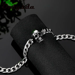 Stainless Steel Link Chain Skull Bracelet Men Gothic Biker Heavy Skull Bracelets