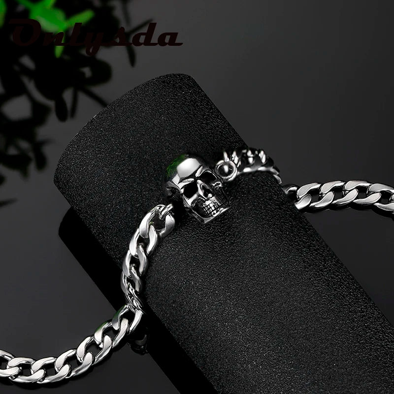 Stainless Steel Link Chain Skull Bracelet Men Gothic Biker Heavy Skull Bracelets