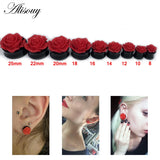 3D Red Rose Flower Ear Plug Acrylic Flesh Ear Expander Gauges