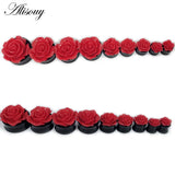 3D Red Rose Flower Ear Plug Acrylic Flesh Ear Expander Gauges