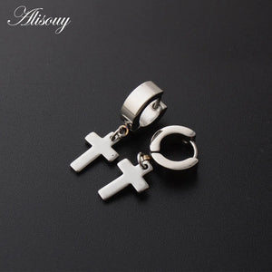 Stainless Steel Cross Huggie Earrings Circle Ear Buckle Clip