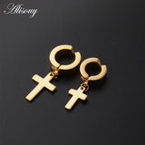 Stainless Steel Cross Huggie Earrings Circle Ear Buckle Clip