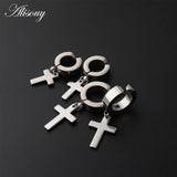 Stainless Steel Cross Huggie Earrings Circle Ear Buckle Clip