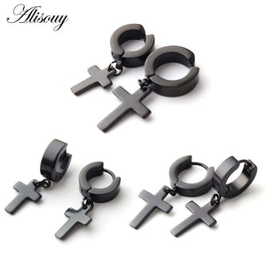 Stainless Steel Cross Huggie Earrings Circle Ear Buckle Clip