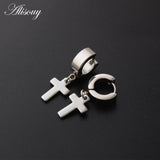 Stainless Steel Cross Huggie Earrings Circle Ear Buckle Clip