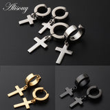 Stainless Steel Cross Huggie Earrings Circle Ear Buckle Clip