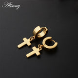 Stainless Steel Cross Huggie Earrings Circle Ear Buckle Clip