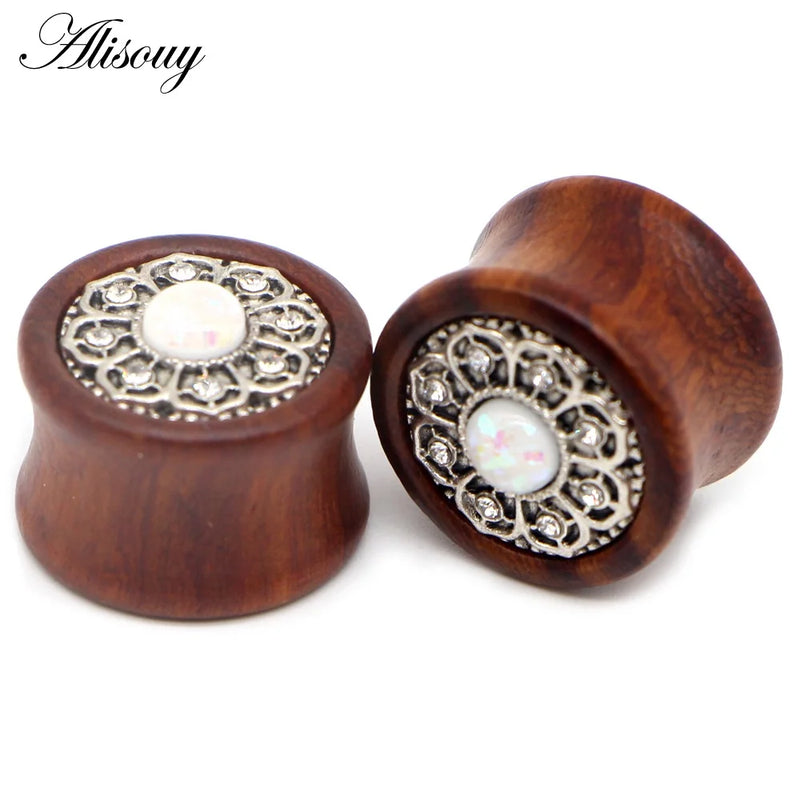 Wood Flesh Tunnels Ear Gauges 8-25mm Hollow Body Piercing Jewelry