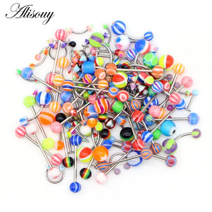 110pcs Mixed Body Piercing Jewelry Multicolor Lip Eyebrow Belly Tongue Bar Ring