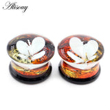 Transparent Round Glass Flower Ear Gauges Tunnel Plug Flesh Stretcher