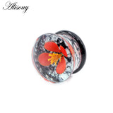 Transparent Round Glass Flower Ear Gauges Tunnel Plug Flesh Stretcher