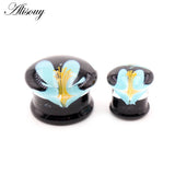 Transparent Round Glass Flower Ear Gauges Tunnel Plug Flesh Stretcher