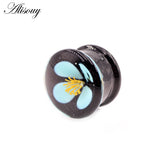 Transparent Round Glass Flower Ear Gauges Tunnel Plug Flesh Stretcher
